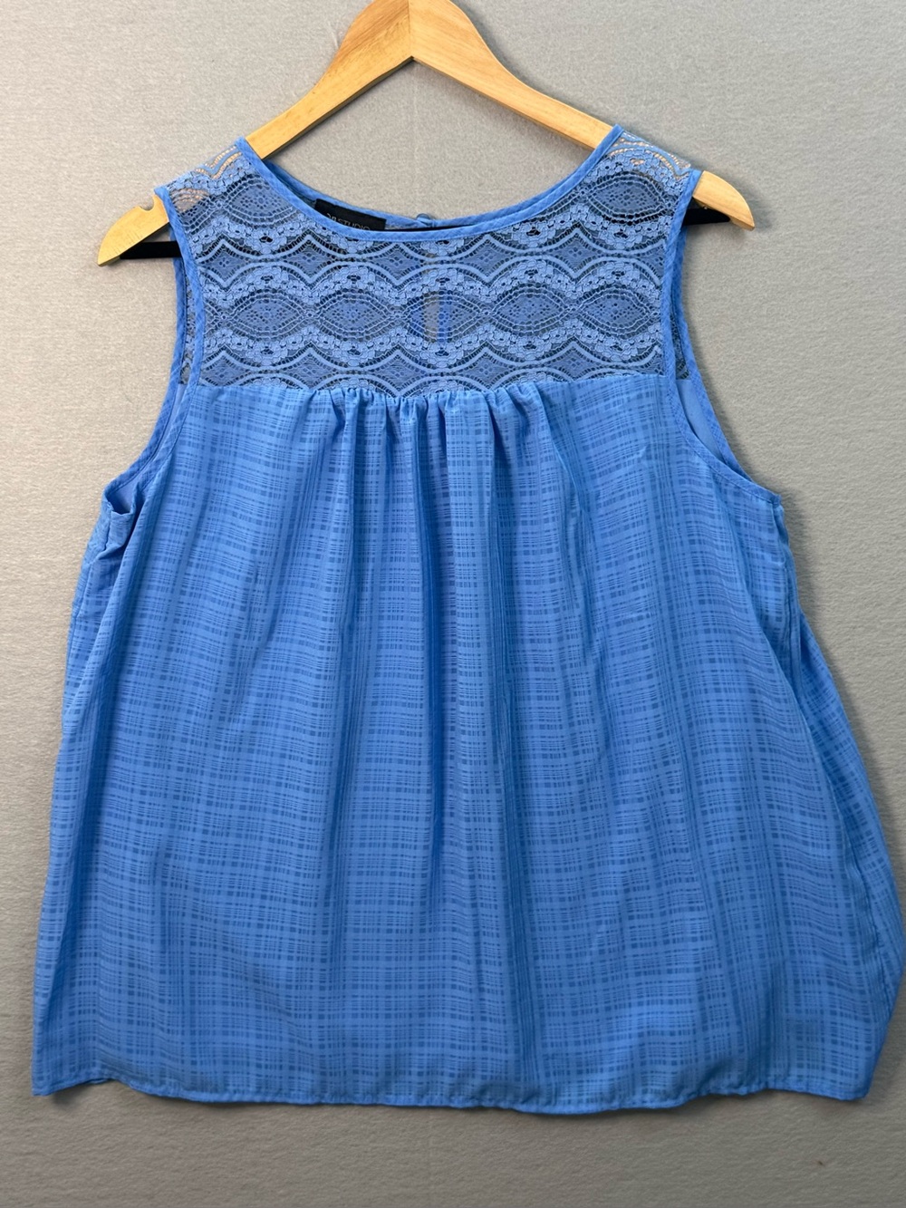 Women AB Studio Lace Shoulder Chiffon Tank Sleeveless Blouse Blue White XL